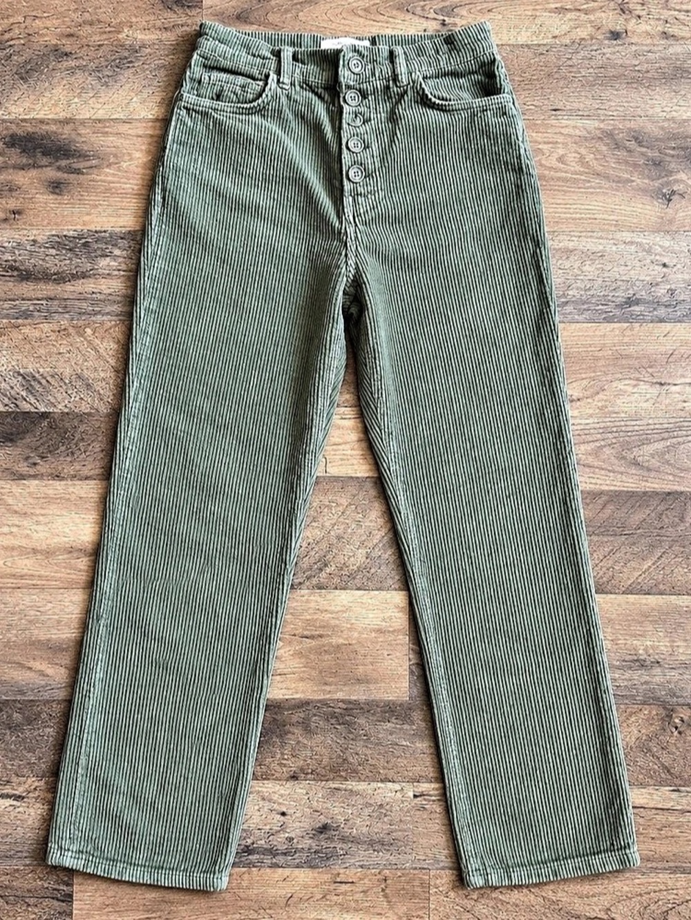 Reformation Jeans Size 26 Sage Green Corduroy High-Rise Straight-Leg Pants